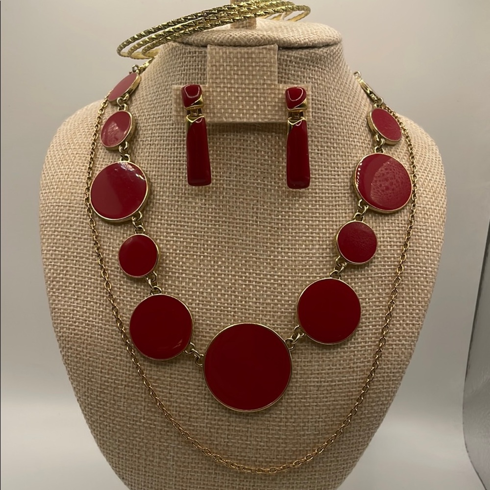 Monet and Charming Charlie Vintage Elegant Red and Gold Jewelry Set